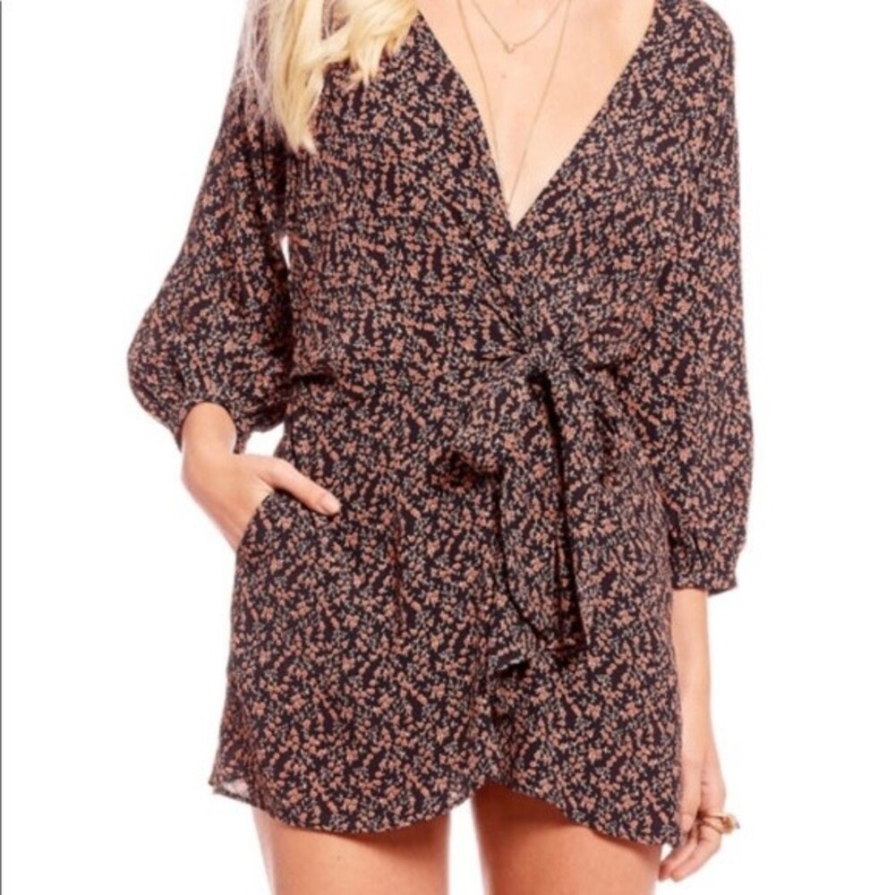 Free People Clara Orange Floral Mini Wrap Dress Size Small